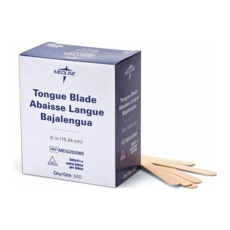 Medline Medline Non-Sterile Tongue Depressors, Wood, 6" Length, 500/Box MDS202065